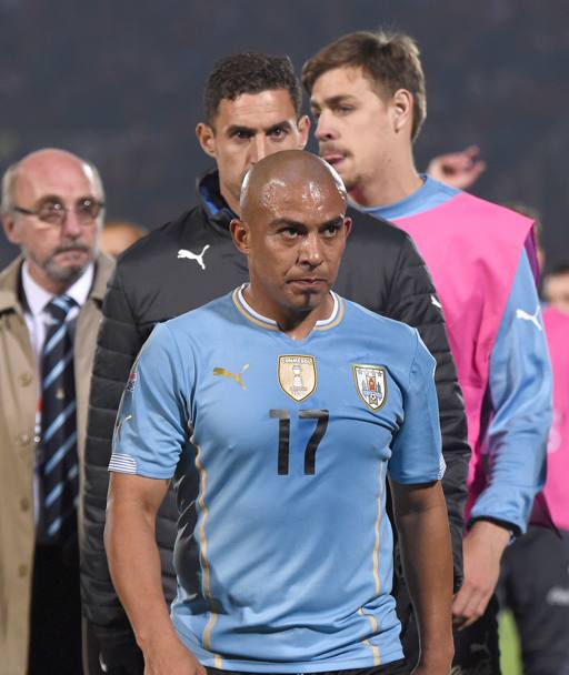 La delusione dei giocatori uruguaiani. Egidio Arevalo Rios (AFP)